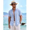 COOFANDY Men’s Linen Shirts Short Sleeve Casual Shirts Button Down Shirt for Men Beach Summer Wedding Shirt(Clear Blue)