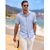 COOFANDY Men’s Linen Shirts Short Sleeve Casual Shirts Button Down Shirt for Men Beach Summer Wedding Shirt(Clear Blue)