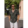 COOFANDY Men’s Linen Shirts Short Sleeve Casual Shirts Button Down Shirt for Men Beach Summer Wedding Shirt(Dark Green Print)