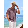 COOFANDY Men’s Linen Shirts Short Sleeve Casual Shirts Button Down Shirt for Men Beach Summer Wedding Shirt(Dark Red)