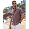 COOFANDY Men’s Linen Shirts Short Sleeve Casual Shirts Button Down Shirt for Men Beach Summer Wedding Shirt(Dark Red)
