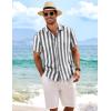 COOFANDY Men’s Linen Shirts Short Sleeve Casual Shirts Button Down Shirt for Men Beach Summer Wedding Shirt(Grey-white Stripes)