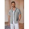 COOFANDY Men’s Linen Shirts Short Sleeve Casual Shirts Button Down Shirt for Men Beach Summer Wedding Shirt(Grey-white Stripes)