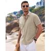 COOFANDY Men’s Linen Shirts Short Sleeve Casual Shirts Button Down Shirt for Men Beach Summer Wedding Shirt(Khaki)