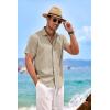 COOFANDY Men’s Linen Shirts Short Sleeve Casual Shirts Button Down Shirt for Men Beach Summer Wedding Shirt(Khaki)