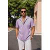 COOFANDY Men’s Linen Shirts Short Sleeve Casual Shirts Button Down Shirt for Men Beach Summer Wedding Shirt(Lavender)