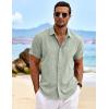 COOFANDY Men’s Linen Shirts Short Sleeve Casual Shirts Button Down Shirt for Men Beach Summer Wedding Shirt(Light Green)