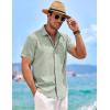 COOFANDY Men’s Linen Shirts Short Sleeve Casual Shirts Button Down Shirt for Men Beach Summer Wedding Shirt(Light Green)