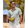 COOFANDY Men’s Linen Shirts Short Sleeve Casual Shirts Button Down Shirt for Men Beach Summer Wedding Shirt(Light Green-white Stripes)