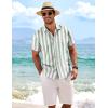 COOFANDY Men’s Linen Shirts Short Sleeve Casual Shirts Button Down Shirt for Men Beach Summer Wedding Shirt(Light Green-white Stripes)