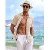 COOFANDY Men’s Linen Shirts Short Sleeve Casual Shirts Button Down Shirt for Men Beach Summer Wedding Shirt(Light Khaki)
