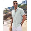 COOFANDY Men’s Linen Shirts Short Sleeve Casual Shirts Button Down Shirt for Men Beach Summer Wedding Shirt(Mint Blue)