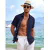 COOFANDY Men’s Linen Shirts Short Sleeve Casual Shirts Button Down Shirt for Men Beach Summer Wedding Shirt(Navy Blue)