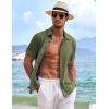 COOFANDY Men’s Linen Shirts Short Sleeve Casual Shirts Button Down Shirt for Men Beach Summer Wedding Shirt(Olive Green)