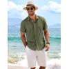COOFANDY Men’s Linen Shirts Short Sleeve Casual Shirts Button Down Shirt for Men Beach Summer Wedding Shirt(Olive Green)