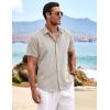 COOFANDY Men’s Linen Shirts Short Sleeve Casual Shirts Button Down Shirt for Men Beach Summer Wedding Shirt(Stone)