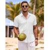 COOFANDY Men’s Linen Shirts Short Sleeve Casual Shirts Button Down Shirt for Men Beach Summer Wedding Shirt(White-all White)