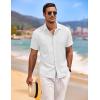 COOFANDY Men’s Linen Shirts Short Sleeve Casual Shirts Button Down Shirt for Men Beach Summer Wedding Shirt(White-all White)