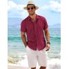 COOFANDY Men’s Linen Shirts Short Sleeve Casual Shirts Button Down Shirt for Men Beach Summer Wedding Shirt(Wine Red)