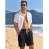 COOFANDY Mens Linen Shorts Casual Drawstring Elastic Waist Lightweight Summer Vacation Beach Shorts(Black)