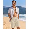 COOFANDY Mens Linen Shorts Casual Drawstring Elastic Waist Lightweight Summer Vacation Beach Shorts(Cream)