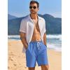 COOFANDY Mens Linen Shorts Casual Drawstring Elastic Waist Lightweight Summer Vacation Beach Shorts(Denim Blue)