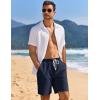 COOFANDY Mens Linen Shorts Casual Drawstring Elastic Waist Lightweight Summer Vacation Beach Shorts(Navy Blue)