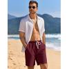 COOFANDY Mens Linen Shorts Casual Drawstring Elastic Waist Lightweight Summer Vacation Beach Shorts(Wine Red)