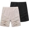 COOFANDY Men’s Linen Shorts Casual Elastic Waist Drawstring Summer Beach Shorts(2 Black/ Khaki)