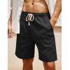 COOFANDY Men’s Linen Shorts Casual Elastic Waist Drawstring Summer Beach Shorts(Black / Light Grey)