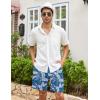 COOFANDY Men’s Linen Shorts Casual Elastic Waist Drawstring Summer Beach Shorts(Blue Palm Leaf)