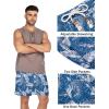 COOFANDY Men’s Linen Shorts Casual Elastic Waist Drawstring Summer Beach Shorts(Blue Palm Leaf)
