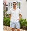 COOFANDY Men’s Linen Shorts Casual Elastic Waist Drawstring Summer Beach Shorts(Blue Stripe)