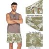 COOFANDY Men’s Linen Shorts Casual Elastic Waist Drawstring Summer Beach Shorts(Green Palm Leaf)