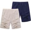 COOFANDY Men’s Linen Shorts Casual Elastic Waist Drawstring Summer Beach Shorts(Light Khaki/ Navy Blue)