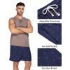 COOFANDY Men’s Linen Shorts Casual Elastic Waist Drawstring Summer Beach Shorts(Navy Blue Fish Bone)