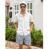 COOFANDY Men’s Linen Shorts Casual Elastic Waist Drawstring Summer Beach Shorts(Navy Leaf)