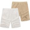 COOFANDY Men’s Linen Shorts Casual Elastic Waist Drawstring Summer Beach Shorts(White/ Dark Khaki)