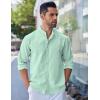 COOFANDY Men’s Long Sleeve Oxford Dress Shirts Chambray Button Down Shirt Casual Band Collar Shirts(Ice Green)