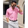 COOFANDY Men’s Long Sleeve Oxford Dress Shirts Chambray Button Down Shirt Casual Band Collar Shirts(Pink)