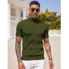 COOFANDY Men’s Mock Turtleneck Sweater Short Sleeve Casual Basic Tops Ribbed Knit Pullover Solid Tee(Army Green)