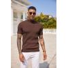 COOFANDY Men’s Mock Turtleneck Sweater Short Sleeve Casual Basic Tops Ribbed Knit Pullover Solid Tee(Brown)