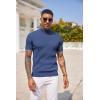 COOFANDY Men’s Mock Turtleneck Sweater Short Sleeve Casual Basic Tops Ribbed Knit Pullover Solid Tee(Grey Blue)