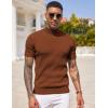 COOFANDY Men’s Mock Turtleneck Sweater Short Sleeve Casual Basic Tops Ribbed Knit Pullover Solid Tee(Light Brown)