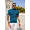 COOFANDY Men’s Mock Turtleneck Sweater Short Sleeve Casual Basic Tops Ribbed Knit Pullover Solid Tee(Peacock Blue)