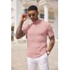 COOFANDY Men’s Mock Turtleneck Sweater Short Sleeve Casual Basic Tops Ribbed Knit Pullover Solid Tee(Pink)
