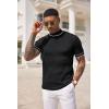 COOFANDY Men’s Mock Turtleneck Sweater Short Sleeve Casual Basic Tops Ribbed Knit Pullover Solid Tee(Striped Black)