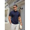 COOFANDY Men’s Mock Turtleneck Sweater Short Sleeve Casual Knitted T-Shirts Thermal Tops Solid Basic Tee(Navy Blue)