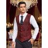 COOFANDY Mens Paisley Tuxedo Vest Victorian Steampunk Gothic Suit Vest Slim Fit V-Neck Waistcoat(Wine Red)