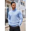 COOFANDY Men’s Quarter Button Sweater Lightweight Mock Neck Pullover Sweater Fashion Casual Knitted Waffle Henley Sweater(Light Blue)